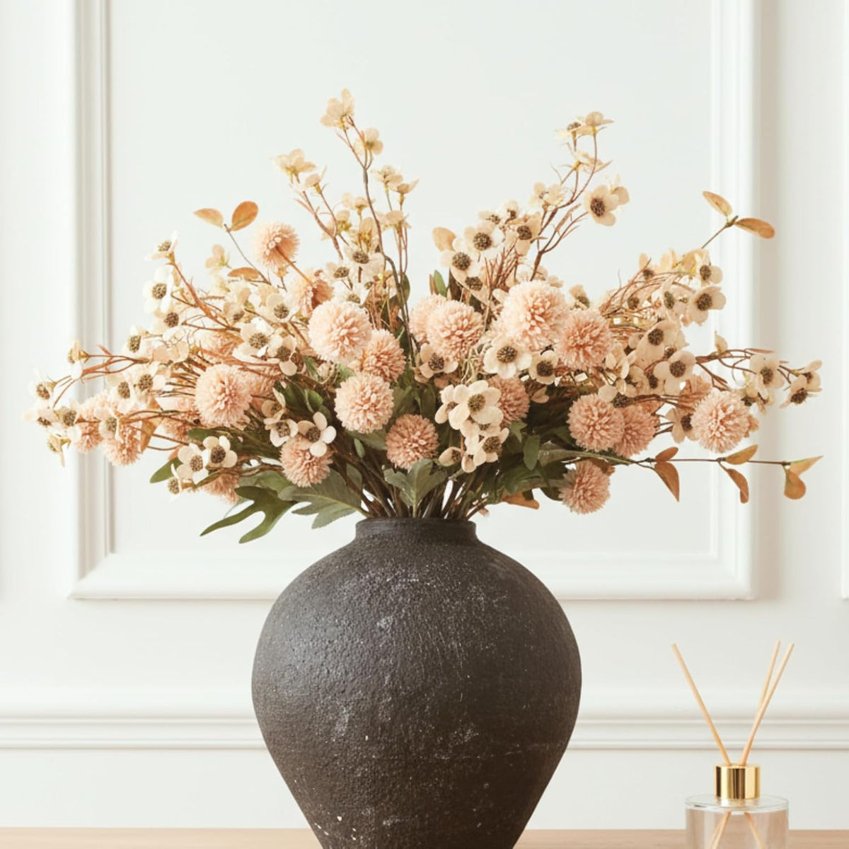 Beige Silk Flower Arrangements Decor, Large Floral Centerpieces For Tables