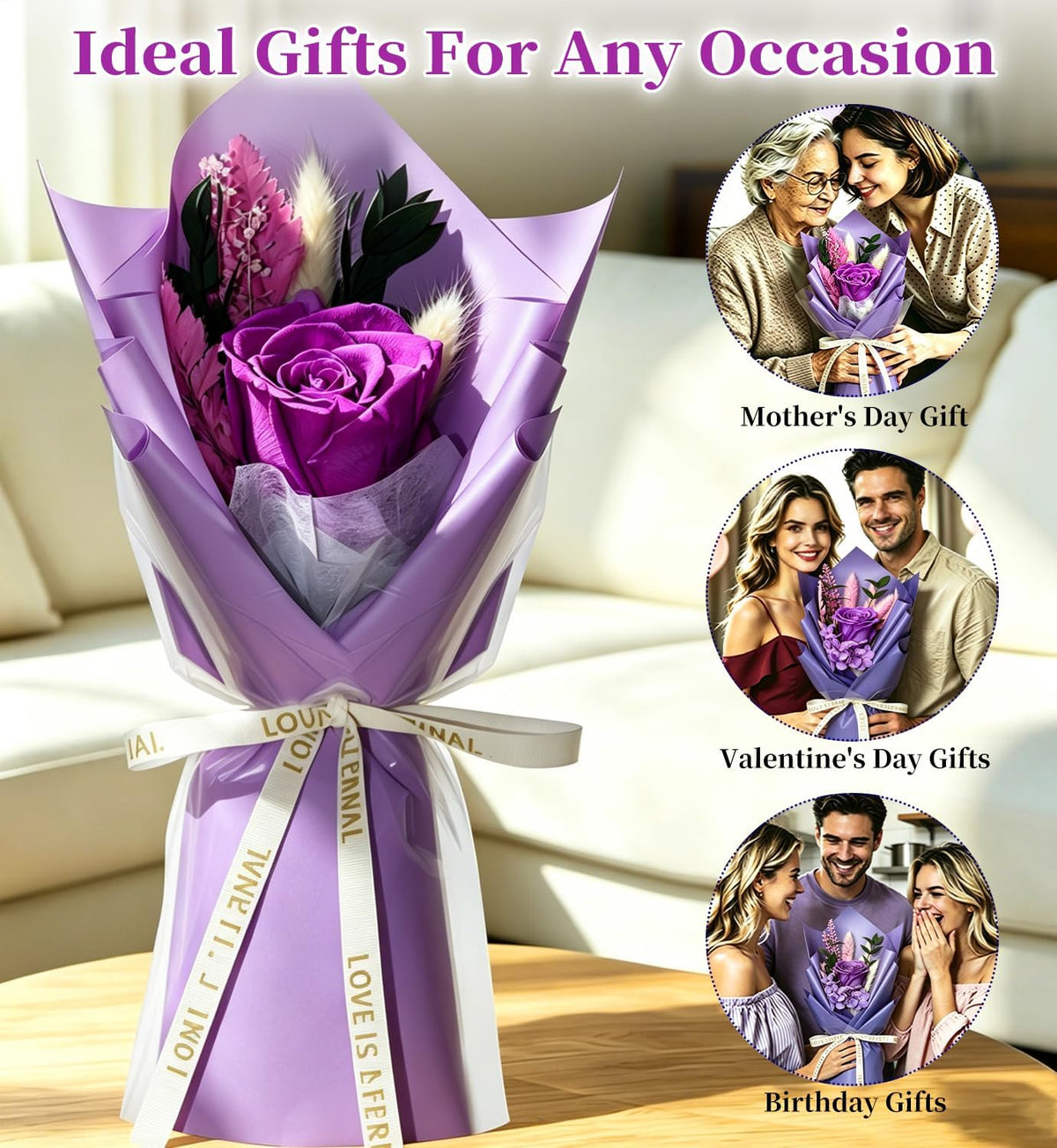 Preserved Flowers Bouquet,Purple Rose Bouquets Birthday Gifts,Flowers for Delivery,Rose Gift for Grandma Wife Anniversary Valentines Day Christmas,Forever Flowers Gifts for Mom,Mothers Day Gift