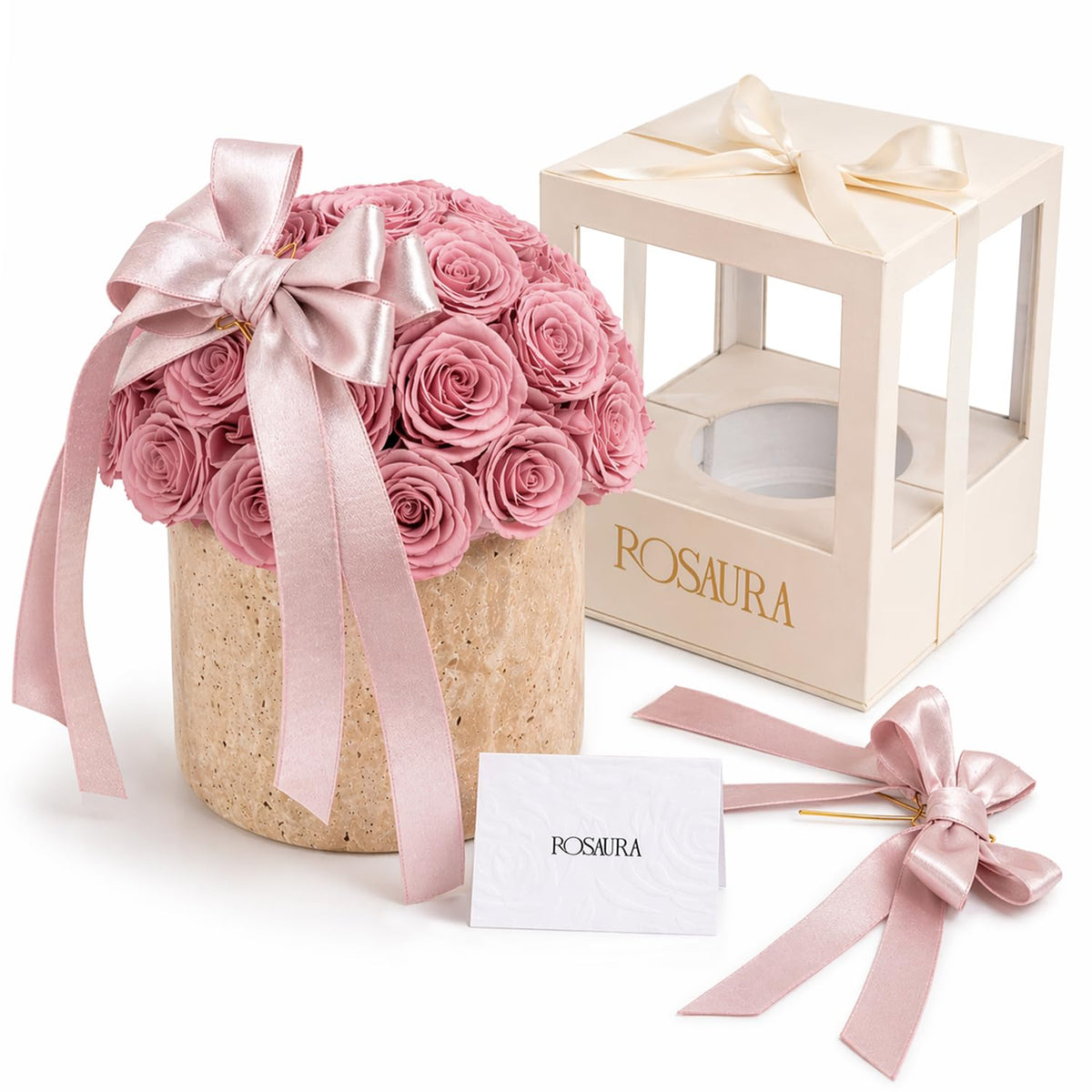 Rosaura Round Preserved Roses Gift Box (Pink, 7 Roses)