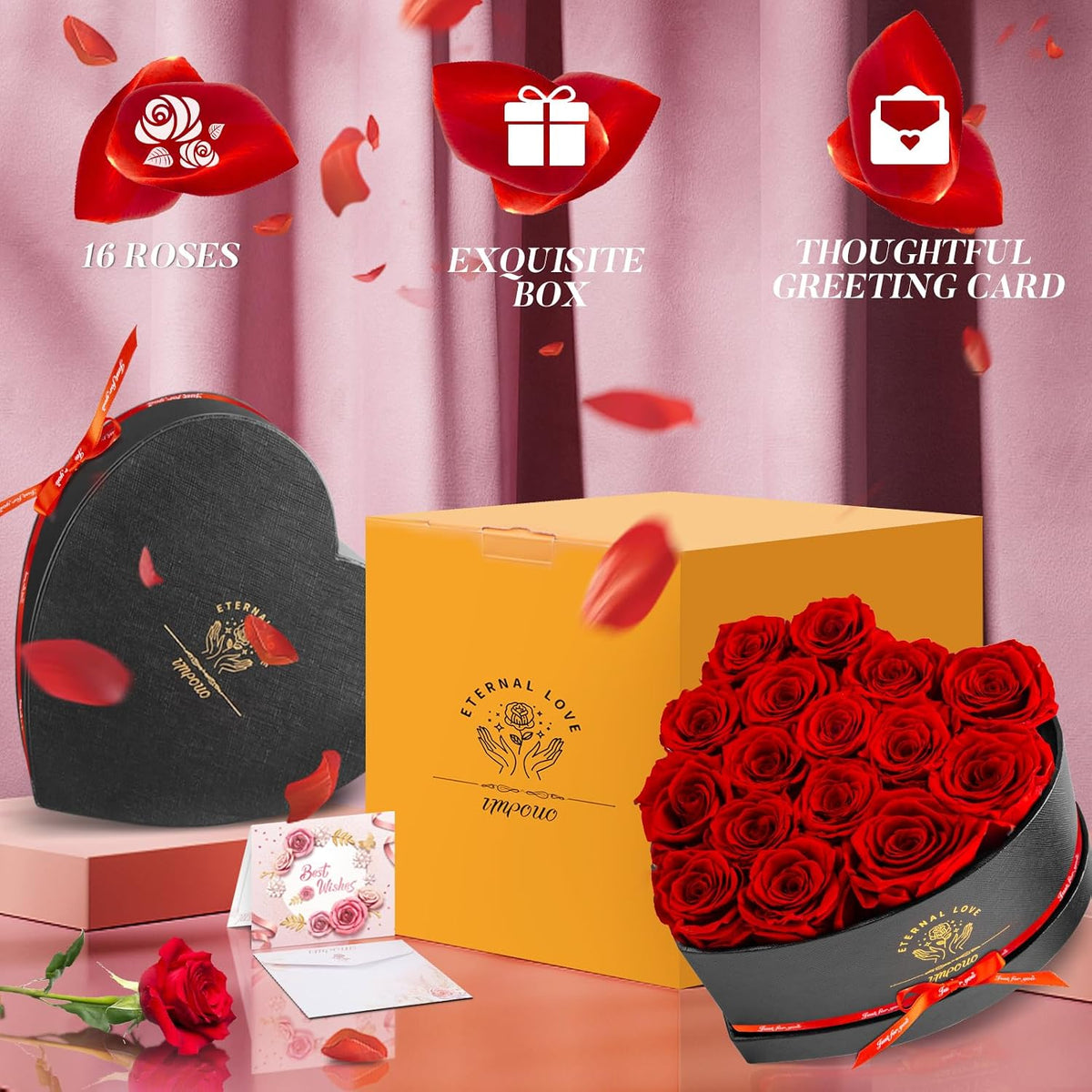 Impouo 16-Piece Preserved Rose Birthday Gifts for Women