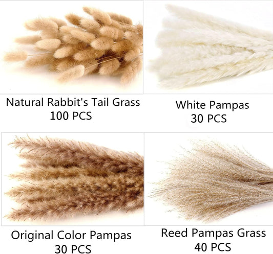 200PCS Dried Flower Bouquet – Pampas Grass, Floral Decor for Home, Wedding, and Boho Style | Perfect for Vases, Fall, Spring, Summer, and Winter Arrangements
