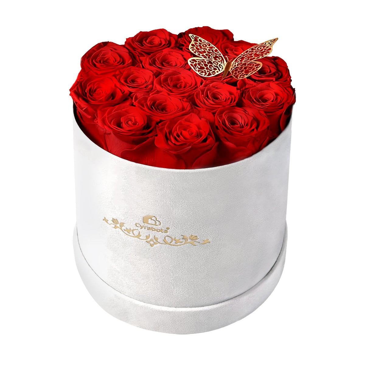 16 Light Pink Preserved Roses Round Gift Box for Women
