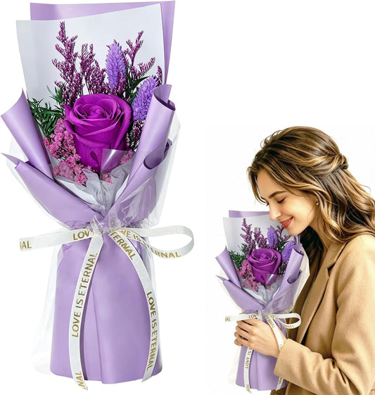 Preserved Flowers for Delivery,Purple Rose Bouquet Gift for Women and Mom,Preserved Flowers Bouquet,Birthday Flowers Gifts Grandma Wife Friends,Roses Gift Valentine’s Day Mothers Day