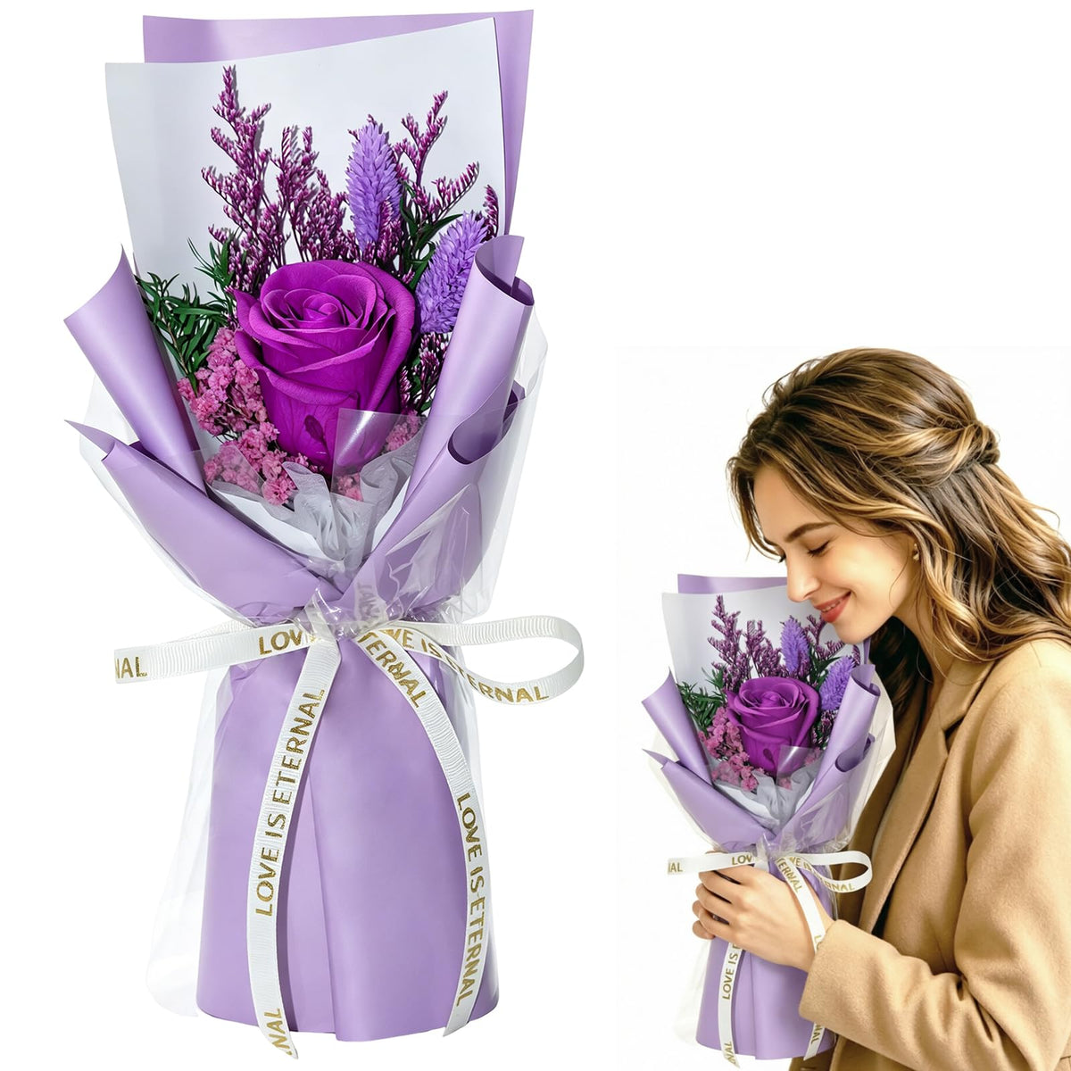 Preserved Flowers for Delivery,Purple Rose Bouquet Gift for Women and Mom,Preserved Flowers Bouquet,Birthday Flowers Gifts Grandma Wife Friends,Roses Gift Valentine’s Day Mothers Day