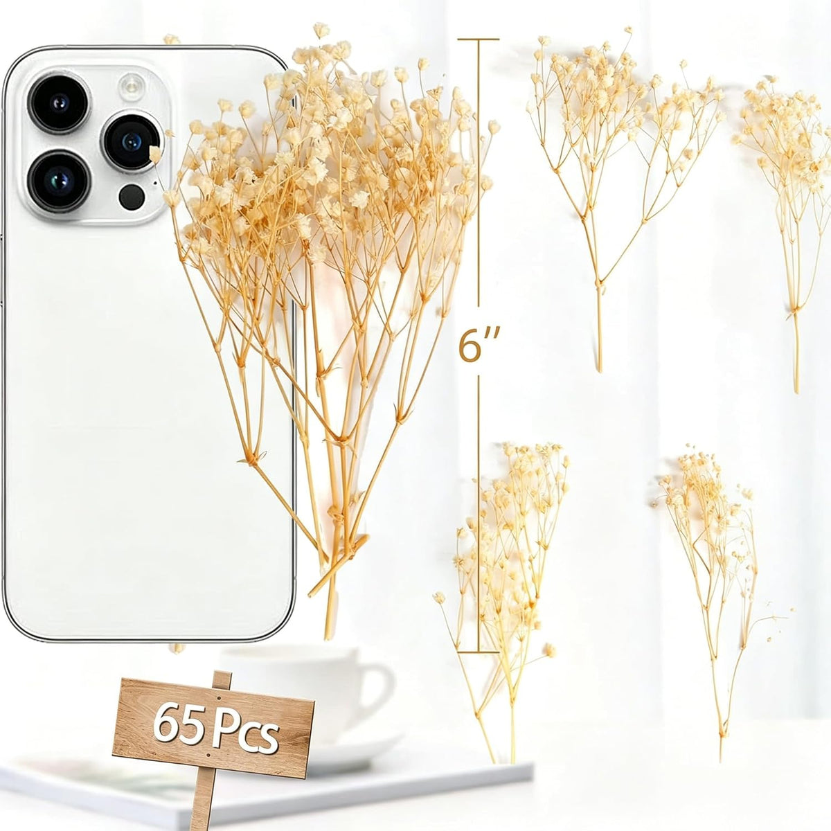3000+ Mini Dried Baby's Breath Flowers 6'', Natural Ivory White Flowers