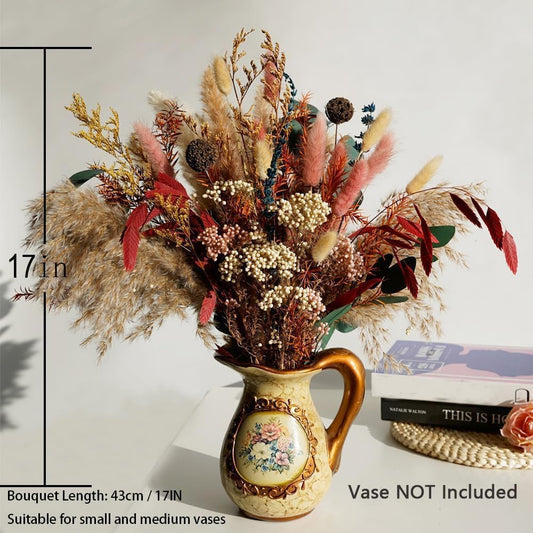 Natural Dried Pampas Grass Bouquet,17" - Boho Autumn Flower Arrangment with Millet Flower & Eucalyptus, Home, Wedding & Farmhouse Decor, DIY Assembly, Vase Not Included