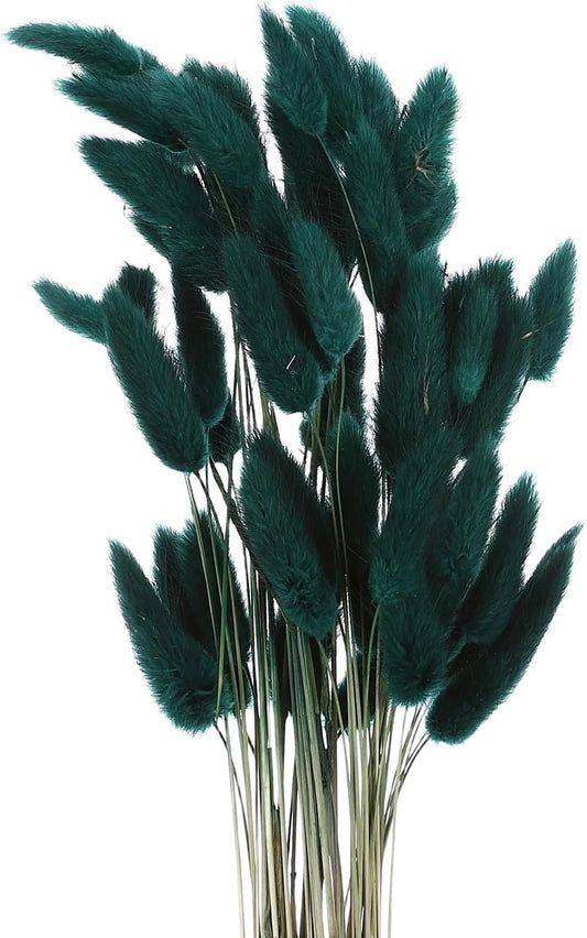 MECCANIXITY 120pcs Natural Rabbit Bunny Tail Dried 24" Mini Dark Green