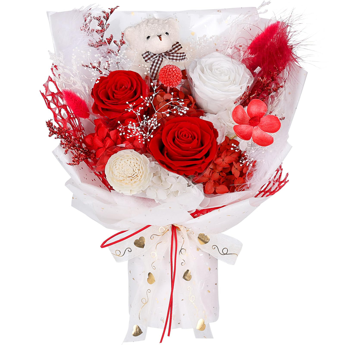Flowers for Delivery with Bear, Orange Preserved Flowers, Gifts for Mom Her