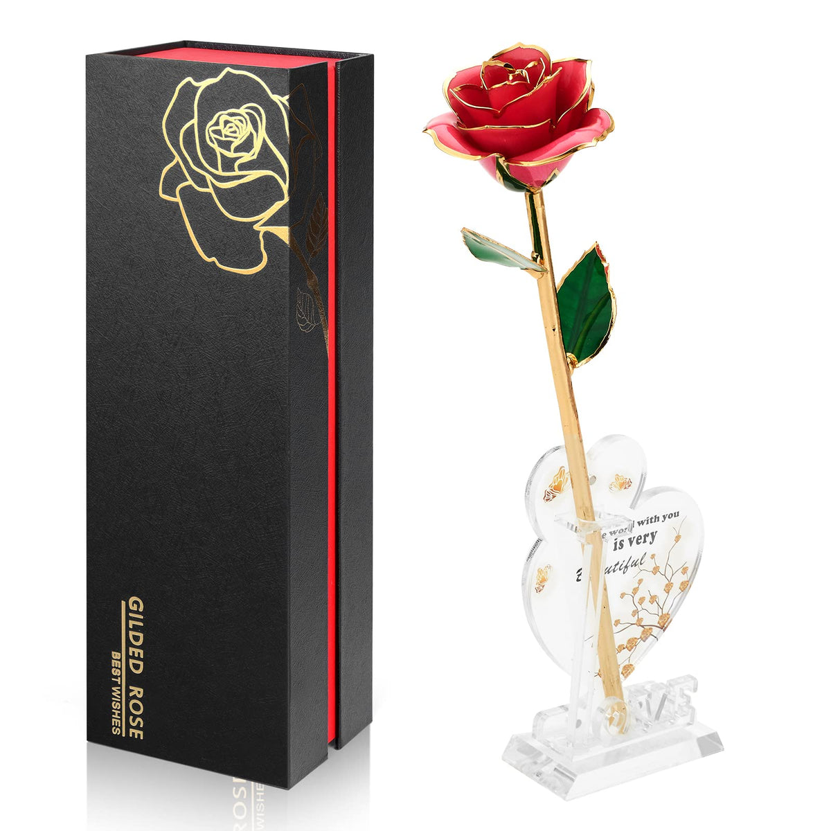 Anthonic Gold Dipped Rose Real 24K Gold Rose, Genuine One of a Kind Rose Hand Dipped in 24K Golden Roses Romantic Gifts for Women in Her Birthday Anniversary Valentines Day Mothers Day