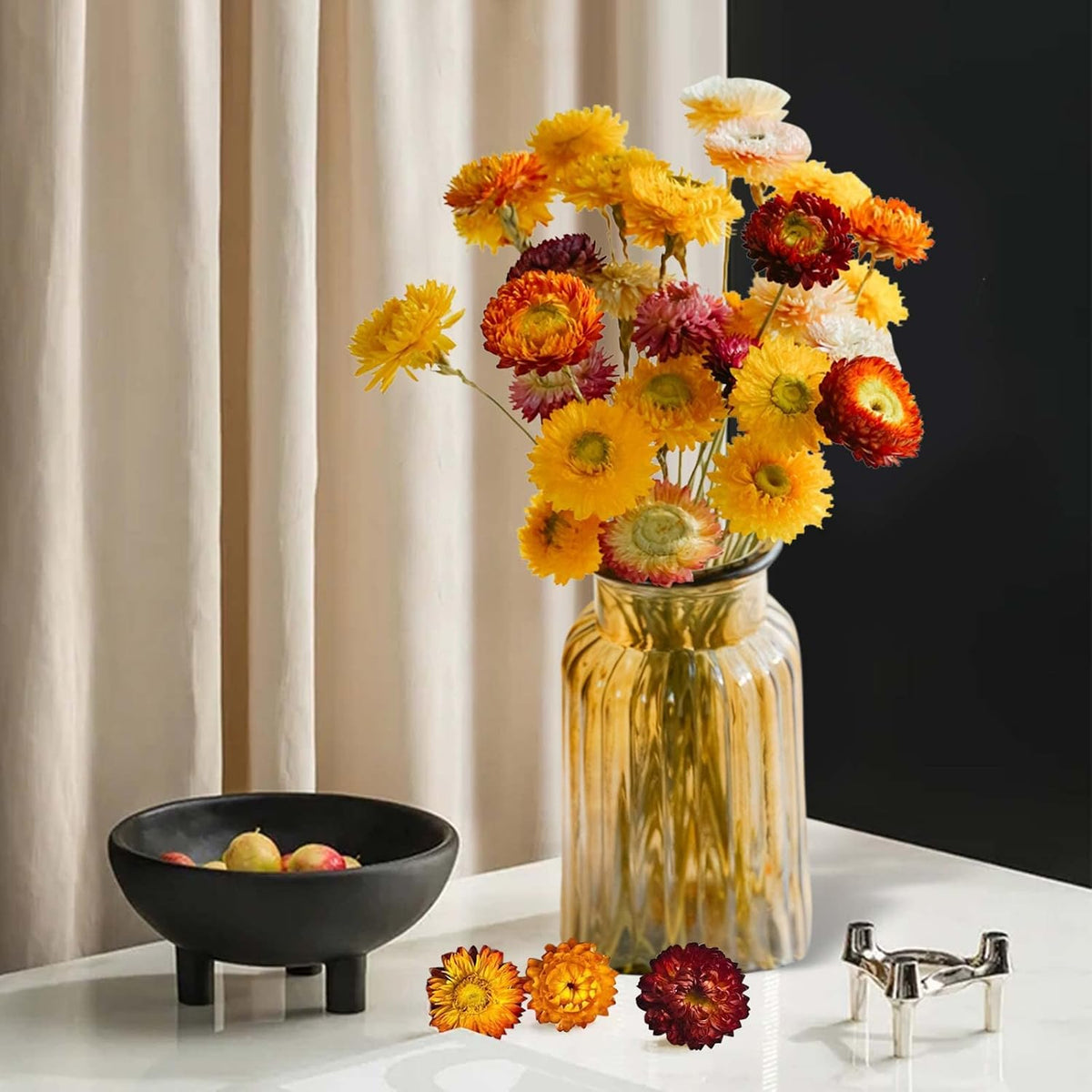 20 Pcs Dried Daisy Flower Bouquet, 17" Multicolor Fall Flowers, Vase Filler