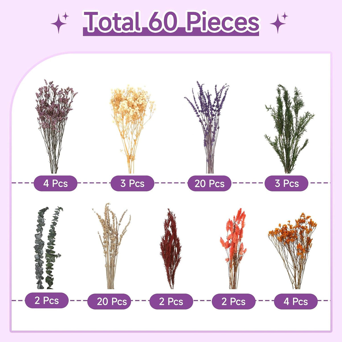 2 Pack Purple Orange Large Dried Fall Flower Bouquets