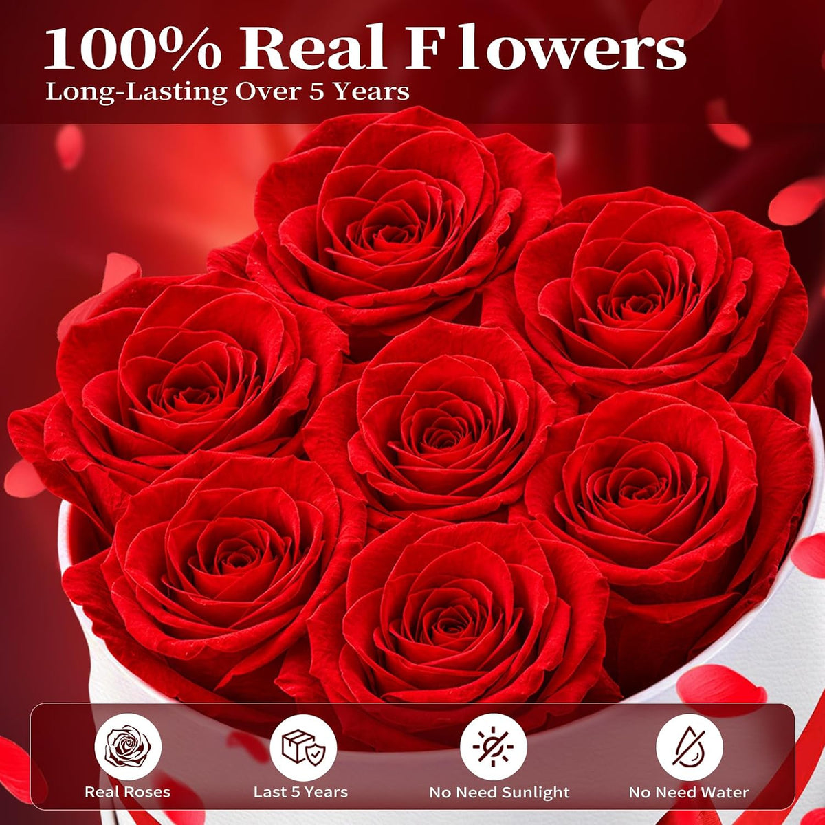 Gifts for Mom Mothers Day Birthday Gifts for Women Preserved Rose Forever Flower,7 Preserved Red Roses in a Box for Delivery,BirthdayRoses Gifts for Grandma Wife Friends Valentine’s Day Anniversary