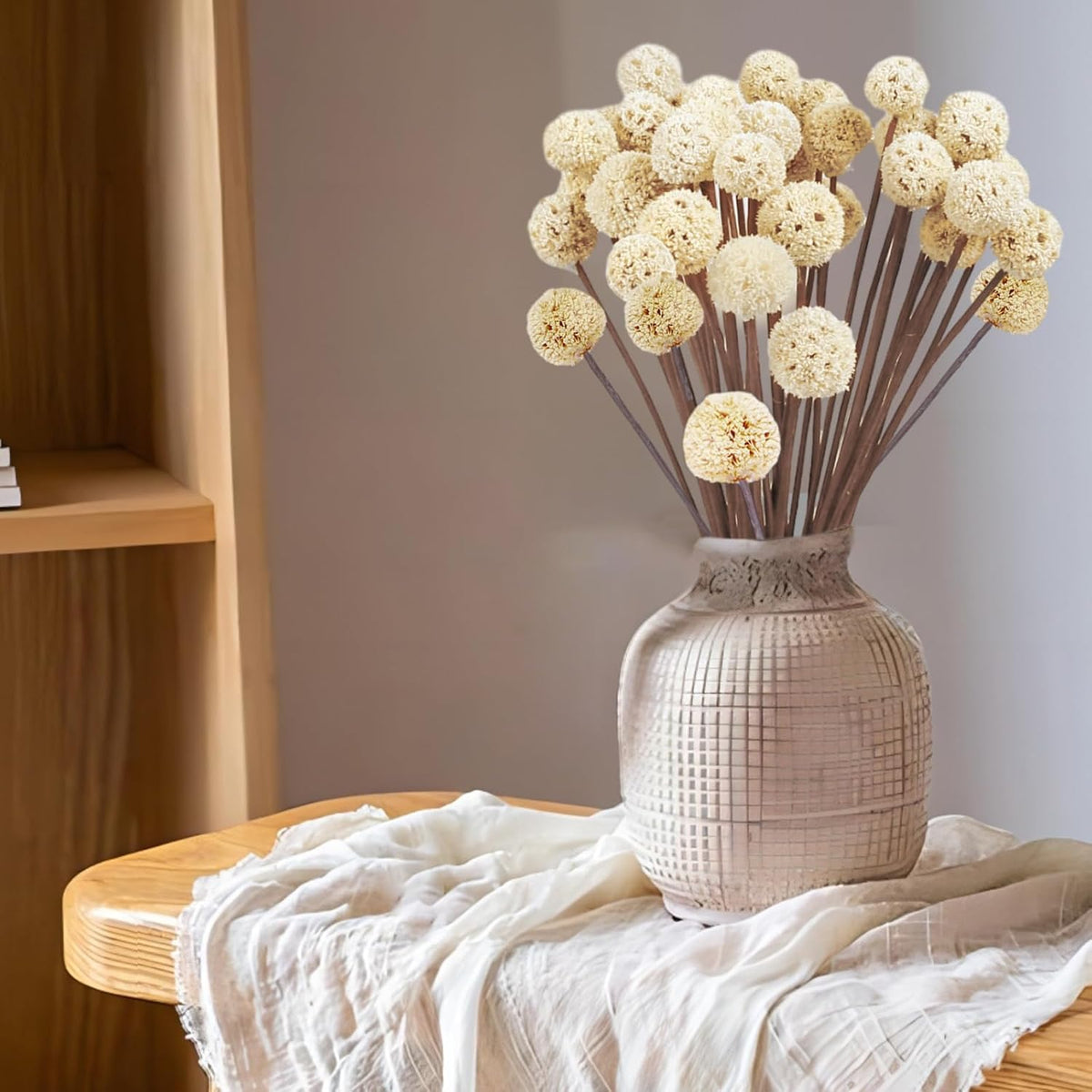 30 PCS Natural Dried White Craspedia Billy Balls Flowers, 17'' Real Plants