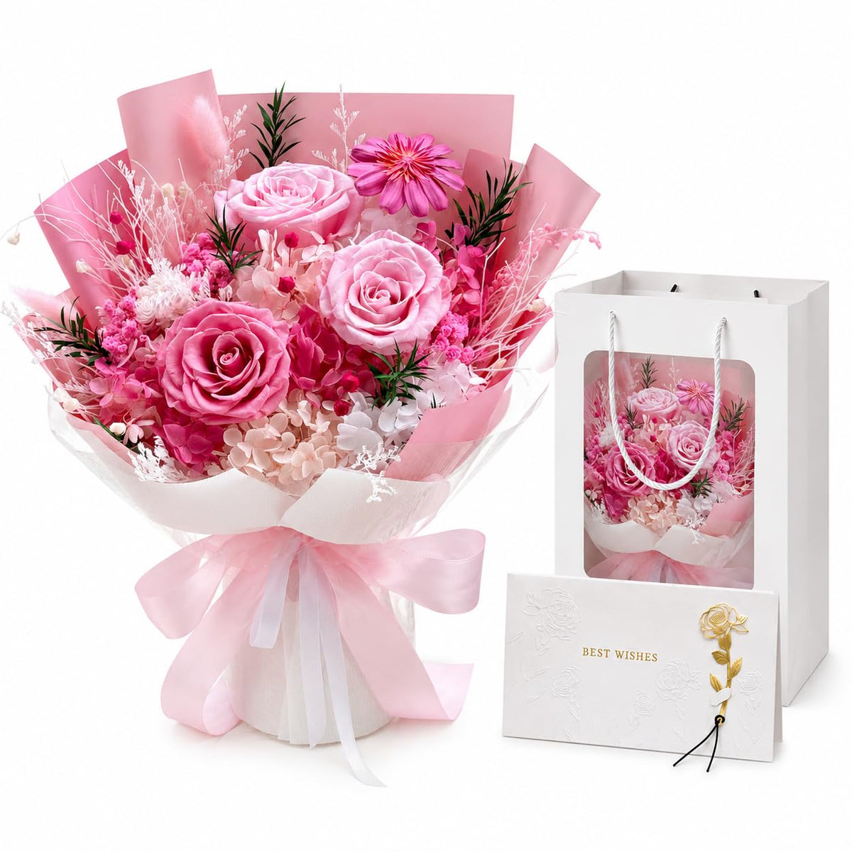 Preserved Purple Rose Bouquet, 100% Real Flowers for Women Mother Wife, Long-Lasting Eternal Roses with Gift Box, Forever Flowers for Anniversary Birthday Mother's Day, Lasts 1-3 Years