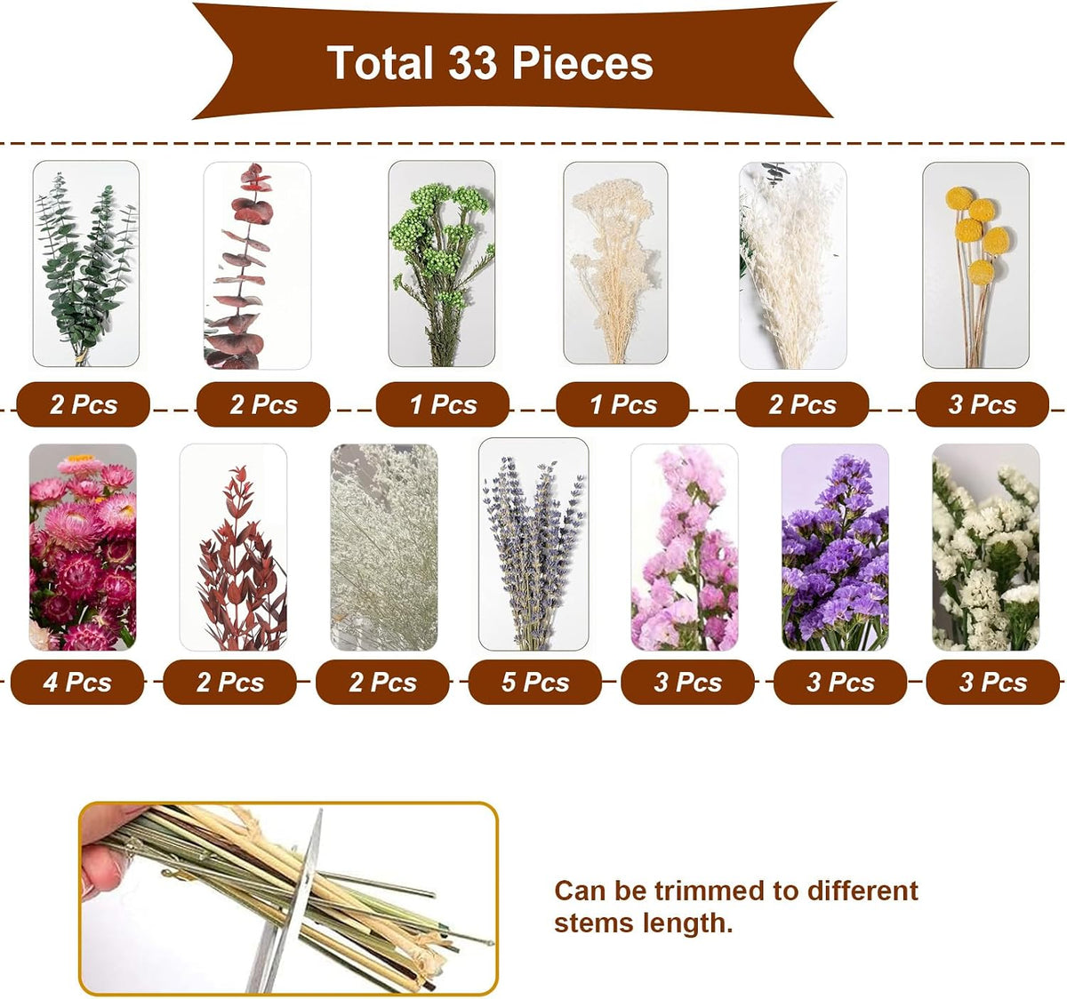 13 Kinds Dried Flower Bouquet, 17" Rustic Boho for Fall Wedding Centerpiece