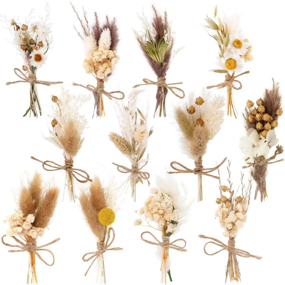 VAIPI 10 Pack Dried Flower Bouquets Various Dried Flower Combinations with Stem Mini Dried Embossing Natural Flower Bundles Artificial Flower Dried Floral Arrangement for Vase DIY Wedding Decor