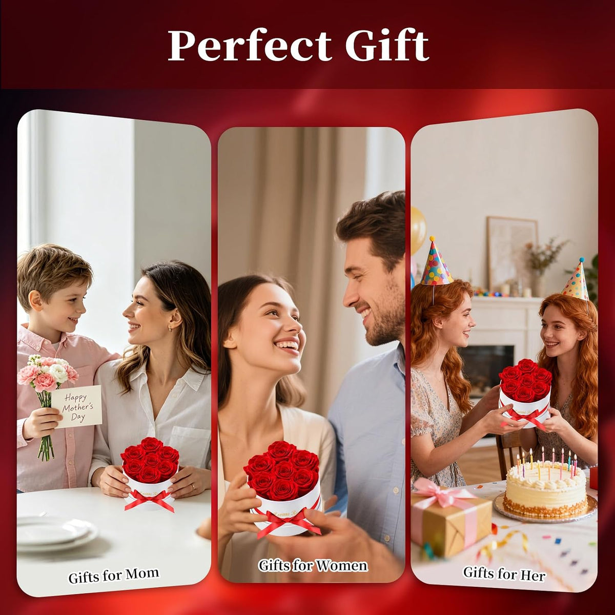 Gifts for Mom Mothers Day Birthday Gifts for Women Preserved Rose Forever Flower,7 Preserved Red Roses in a Box for Delivery,BirthdayRoses Gifts for Grandma Wife Friends Valentine’s Day Anniversary