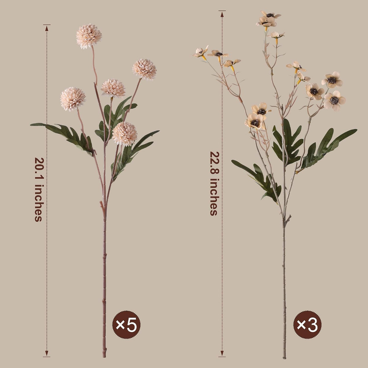 8 Pcs Fake Mums Kiku Flowers Artificial with Wild Flowers Bulk, Beige Silk Flower Arrangements Decor Floral Centerpieces For Tables Artificial Fall Flowers for Vase DIY Bouquet Coffee Dining Home