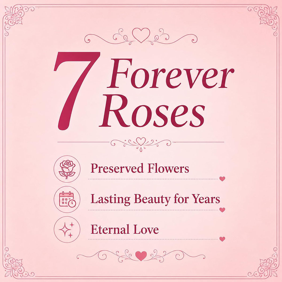 Pink Preserved Roses Forever Rose Box, 7 Real Eternal Flowers