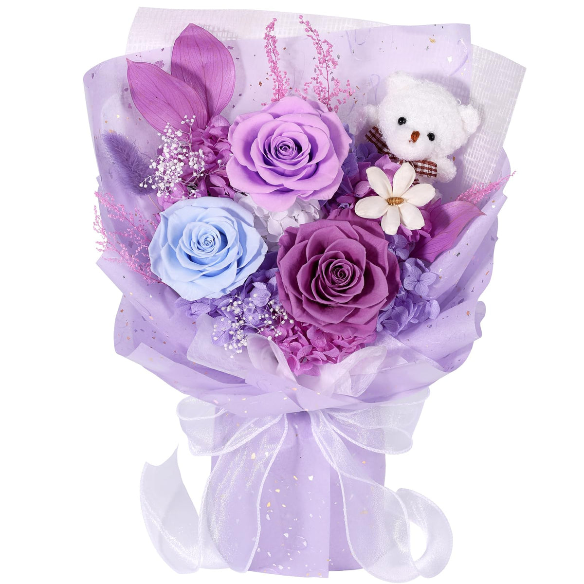 Flowers for Delivery with Bear, Orange Preserved Flowers, Gifts for Mom Her