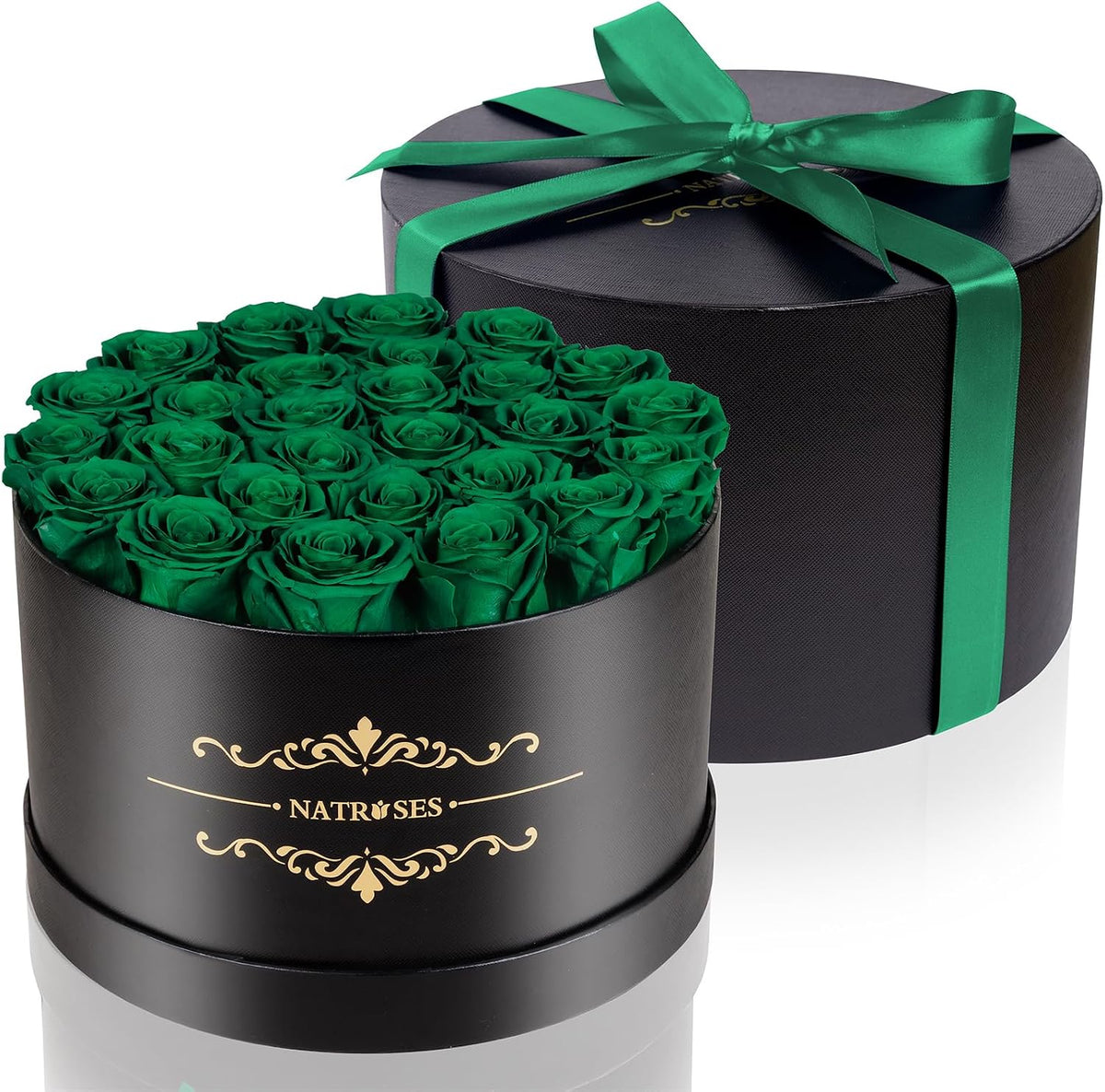 NATROSES Gifts for Her 27 Piece Forever Preserved Roses in a Box, Preserved Flowers for Delivery Birthday, Flowers Gifts for Mothers Day, Forest Green