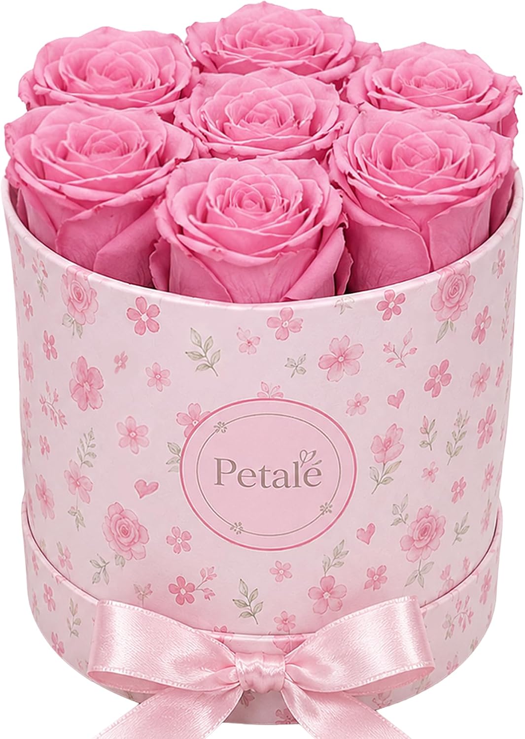 Pink Preserved Roses Forever Rose Box, 7 Real Eternal Flowers