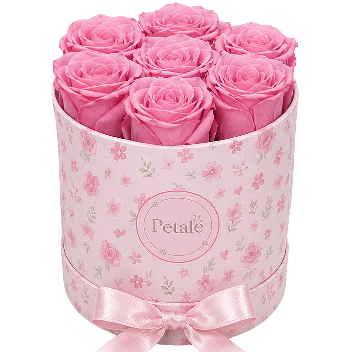 Pink Preserved Roses Forever Rose Box, 7 Real Eternal Flowers