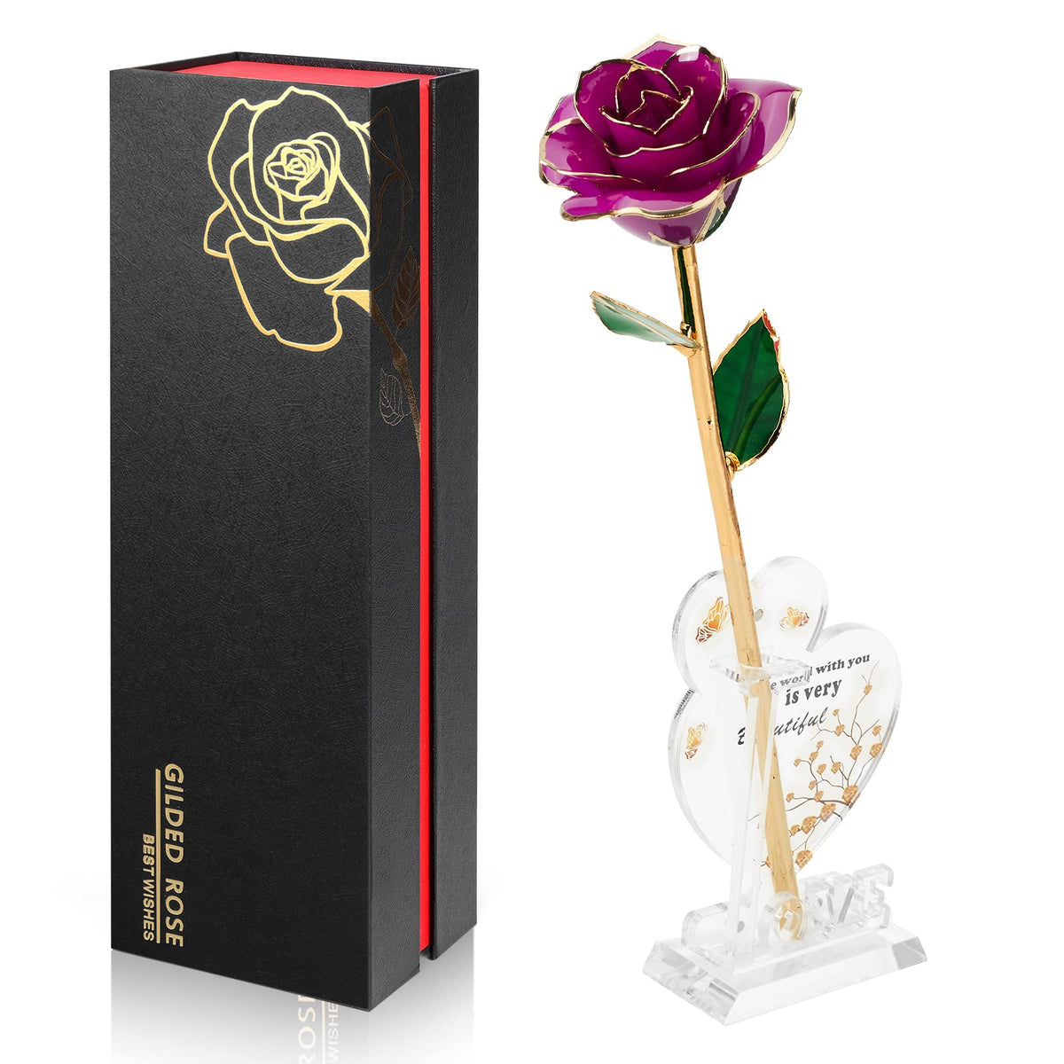 Anthonic Gold Dipped Rose Real 24K Gold Rose, Genuine One of a Kind Rose Hand Dipped in 24K Golden Roses Romantic Gifts for Women in Her Birthday Anniversary Valentines Day Mothers Day