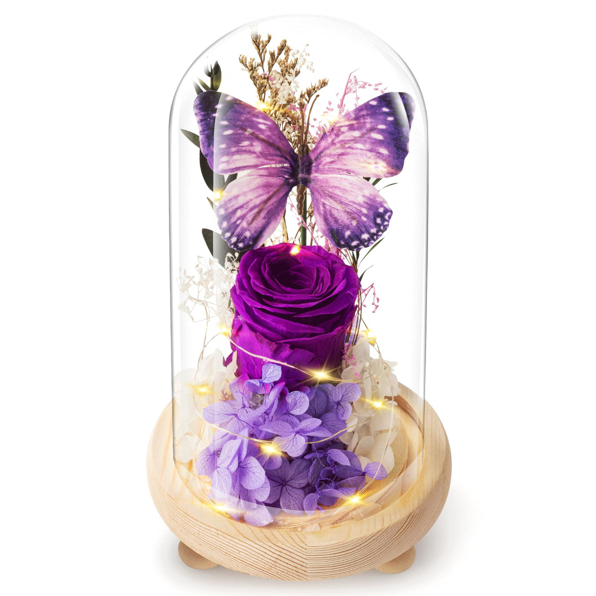 Forever Flowers Preserved Roses Prime Delivery, with Light in Glass Dome for Mom Grandma Wife Girlfriend, Purple Flower for Mother's Day, Valentine's Day, Anniversary, Birthday