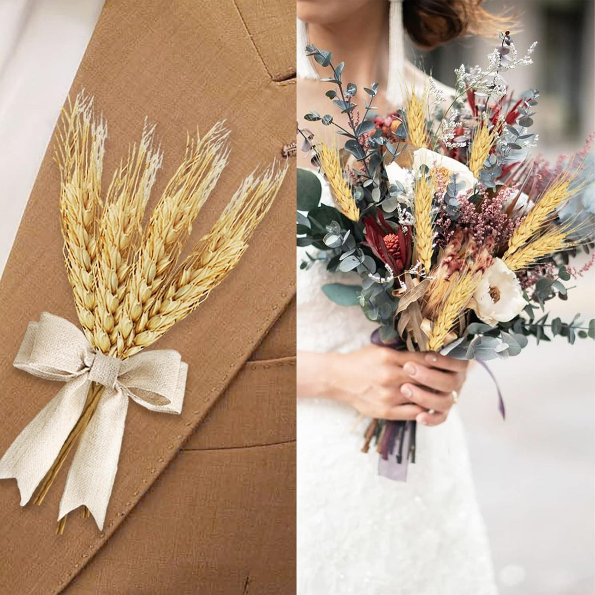17.7 inches Dried Wheat Stalks, 100 Stems Dried Flowers 100% Natural Wheat for Home Kitchen Office Flowers Arrangement Wedding Table Farmhouse Boho Party Fall Décor