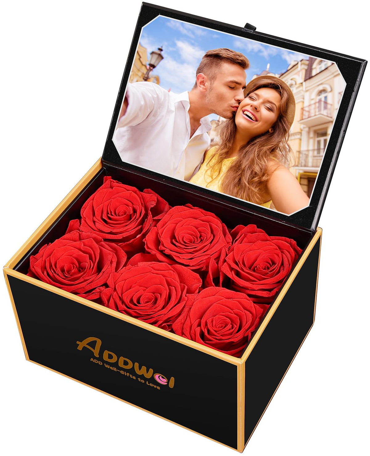 ADDWel 12 Preserved Real Roses Bouquet for Her, Forever Red Flowers with LED Lights, Anniversary Birthday Gifts for Wife Girlfriend Mom, Elegant Home Decor