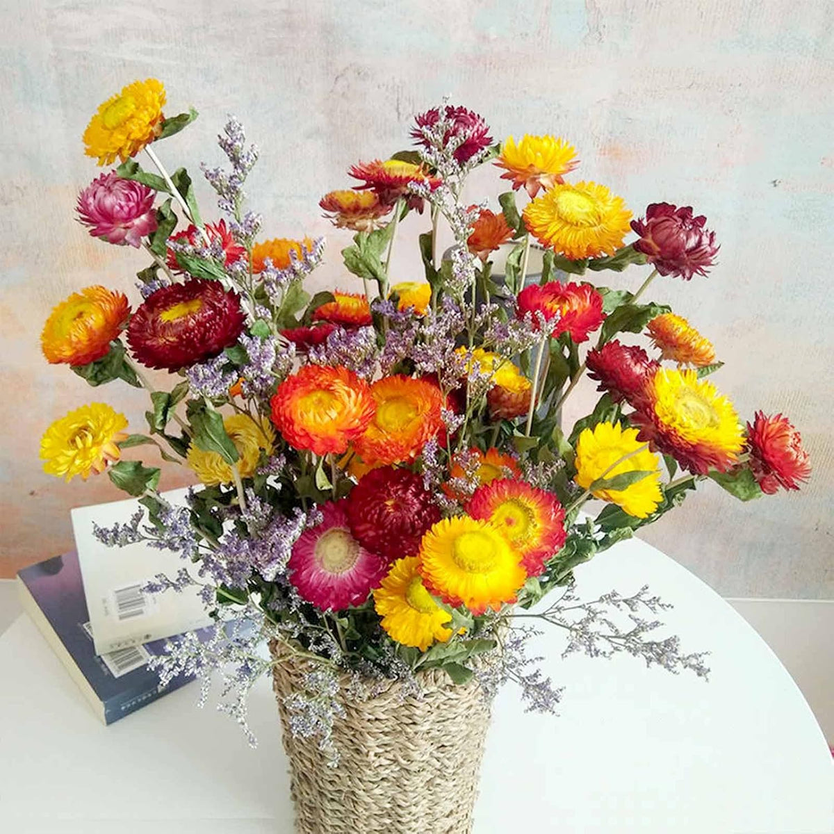 Dried Flower Bouquet, 17'' Dry Natural Caspia Flowers Bundle for Vase Decor