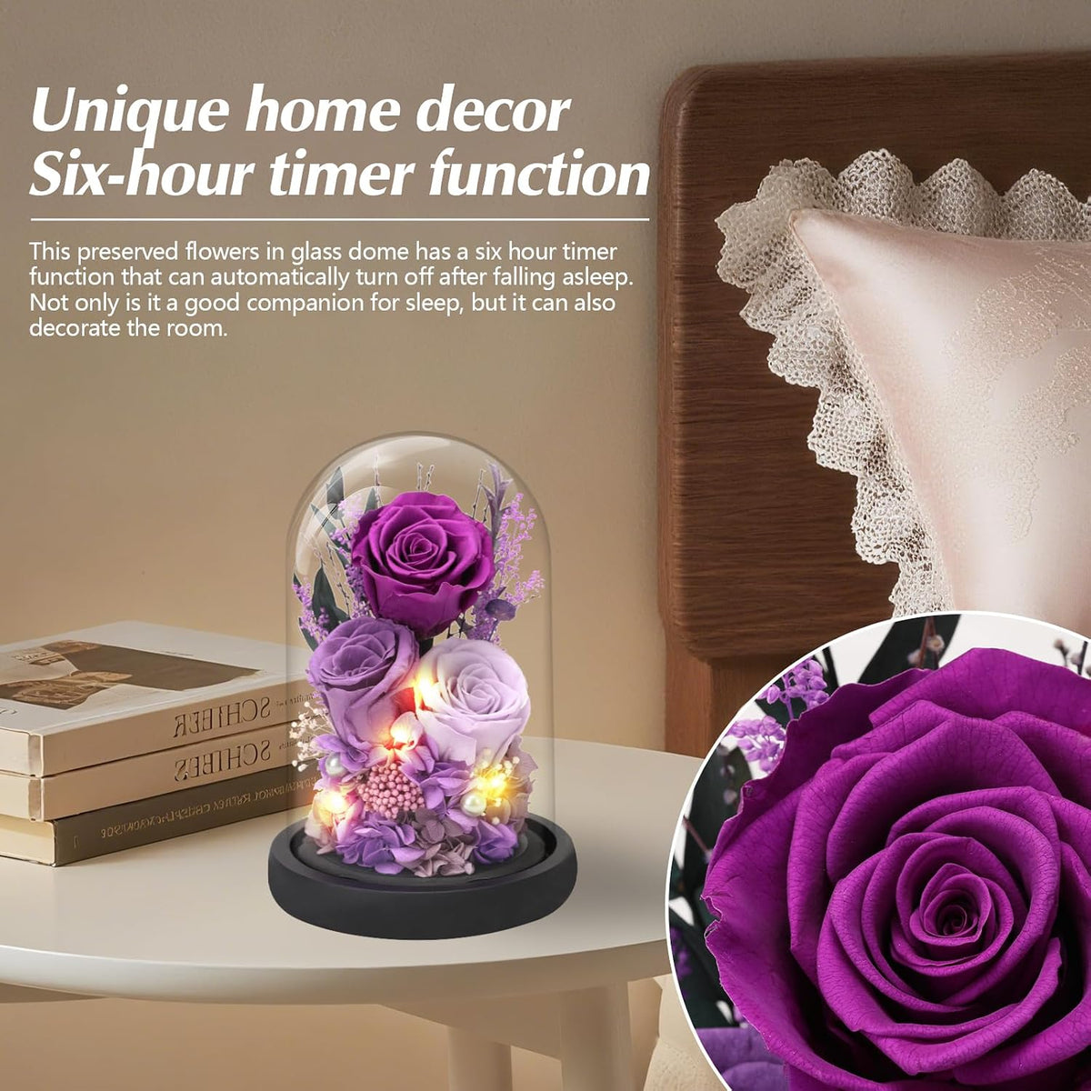 Casaido Preserved Roses Flowers for Delivery, Mothers Day Rose Gifts for Mom Her, Purple Forever Flores in Glass Dome for Wife Girlfriend Grandma, Anniversary Birthday Gift for Vanlentines Christmas
