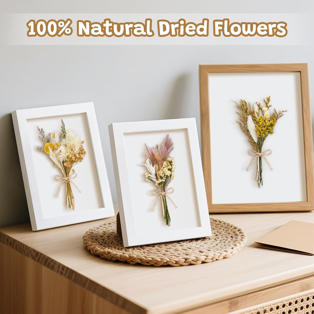 12/24 PCS Charming Dried Flowers Bouquet for Vase Various Dried Wildflowers with Stems Mini Handmade Wildflowers Natural Real Flowers Bulk Flowers Craft (Solid Color, 24PCS)