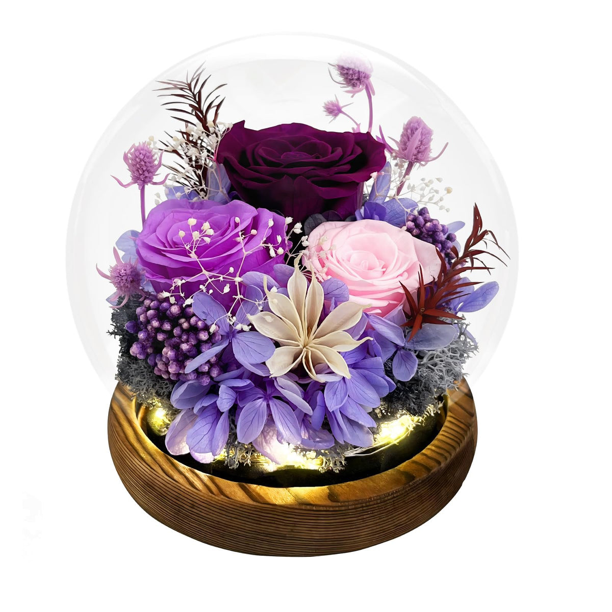 FIACO Gifts for Mom Flowers for Delivery Birthday Gifts for Women Grandma Forever Preserved Eternal Rose in Glass Dome Mother Days Valentines Anniversary for Girlfriend Wife Her, Purple