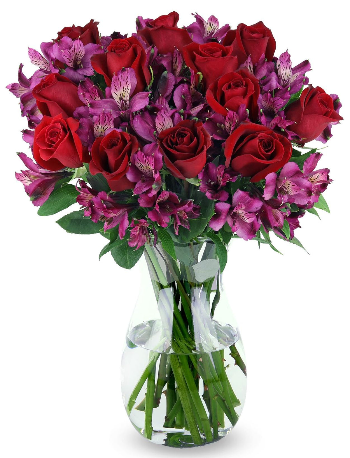 Benchmark Bouquets - Charming Roses & Alstroemeria (Glass Vase Included) - Fresh Flowers for Delivery - Gift for Graduation, Birthday, Anniversary, Sympathy, Get Well, Congratulations