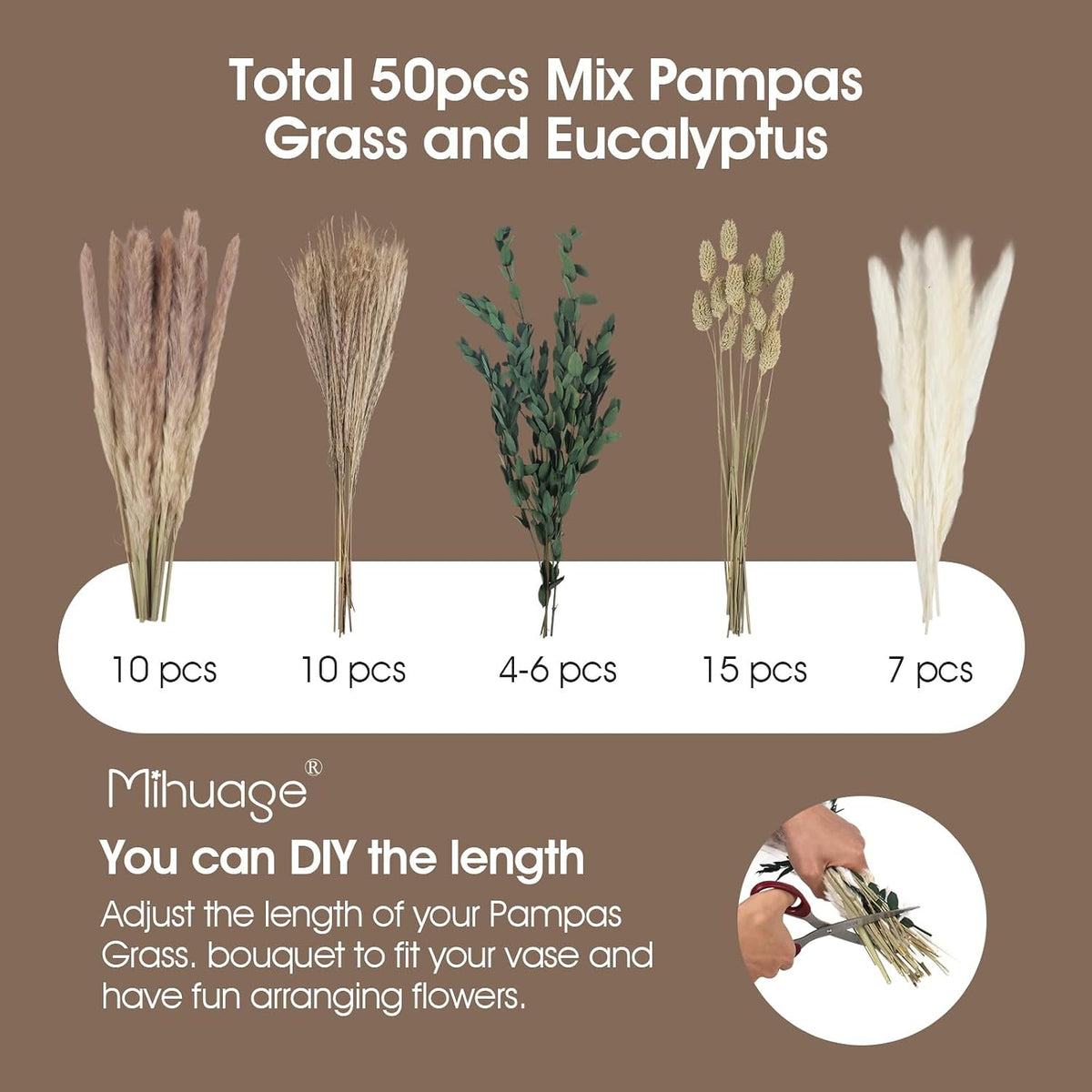 MIHUAGE Dried Flower Boho Bouquet – Exquisite Pampas Grass Bunny Tail and Eucalyptus for Home Decor Arrangements, Rustic Flowers for Your Bohemian Home, Bedroom, and Wedding Table Décor