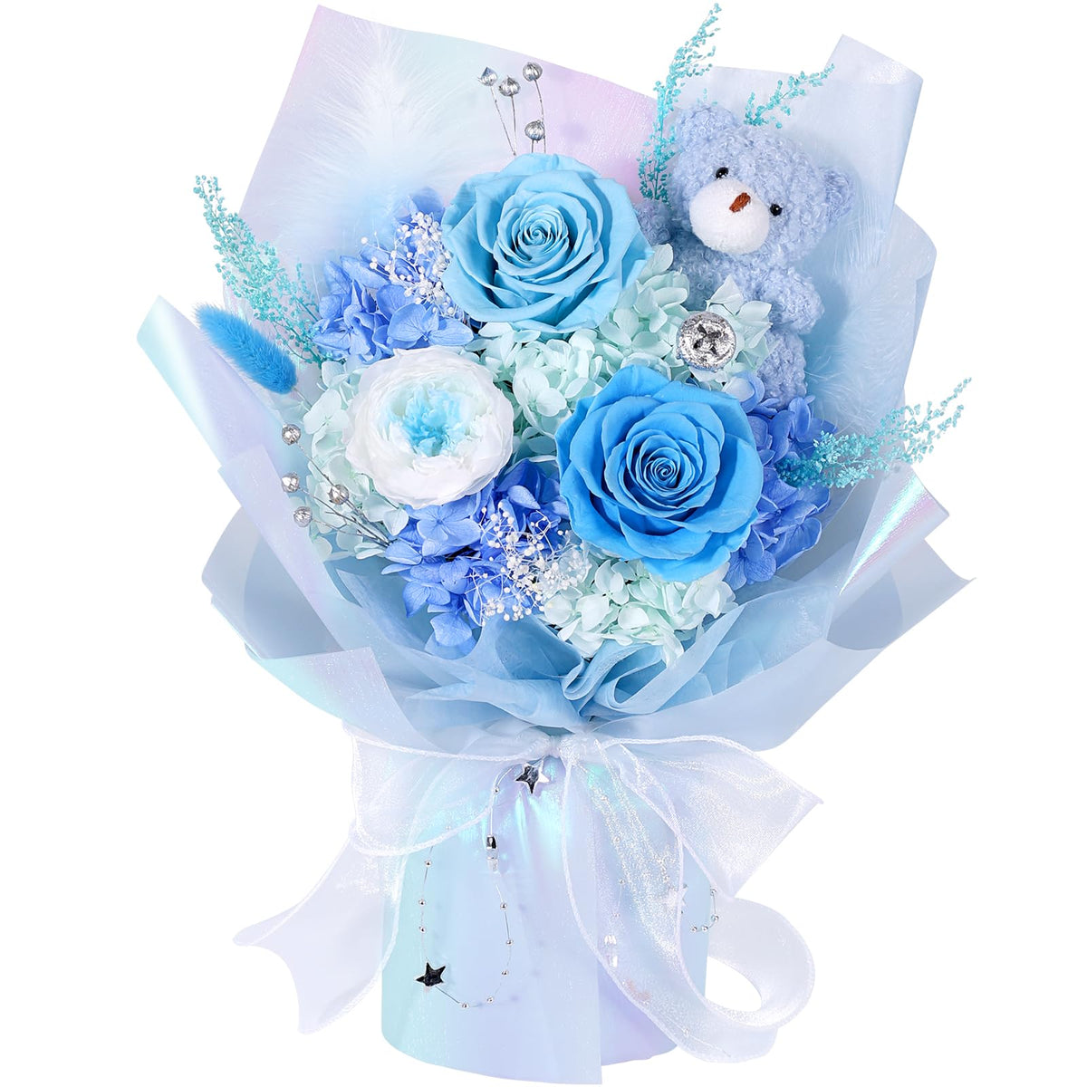 Flowers for Delivery with Bear, Orange Preserved Flowers, Gifts for Mom Her
