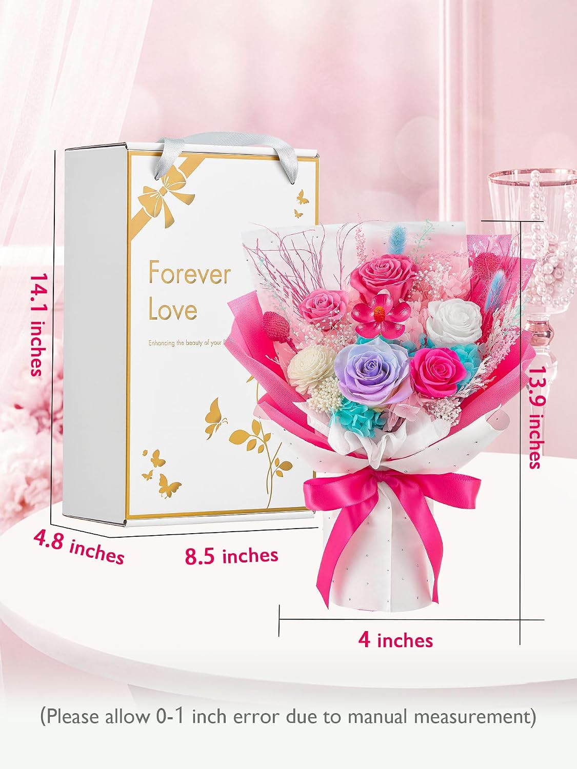 Preserved Flower Bouquet Forever Flower Flower for Delivery Prime, Hot Pink