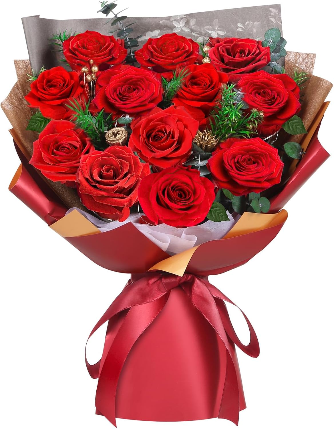 ADDWel 12 Preserved Real Roses Bouquet for Her, Forever Red Flowers with LED Lights, Anniversary Birthday Gifts for Wife Girlfriend Mom, Elegant Home Decor