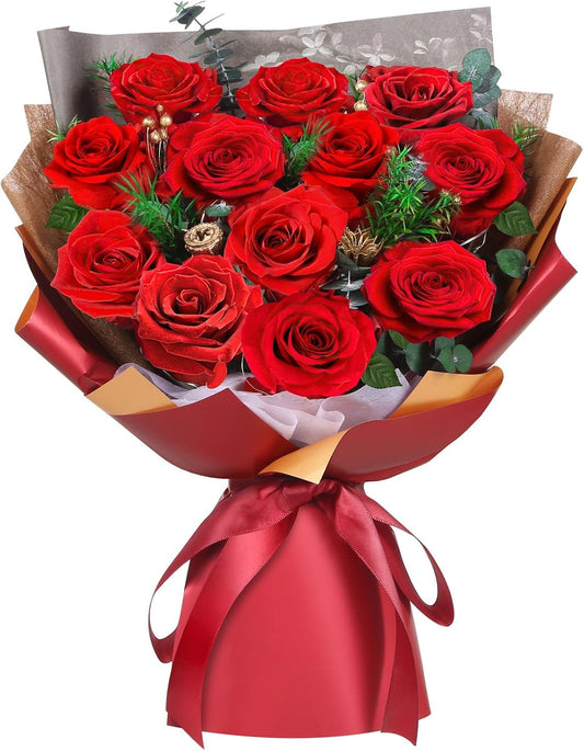 ADDWel 12 Preserved Real Roses Bouquet for Her, Forever Red Flowers with LED Lights, Anniversary Birthday Gifts for Wife Girlfriend Mom, Elegant Home Decor