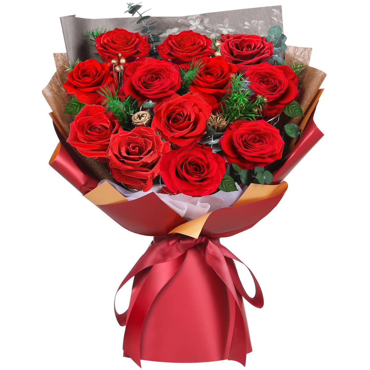 ADDWel 12 Preserved Real Roses Bouquet for Her, Forever Red Flowers with LED Lights, Anniversary Birthday Gifts for Wife Girlfriend Mom, Elegant Home Decor