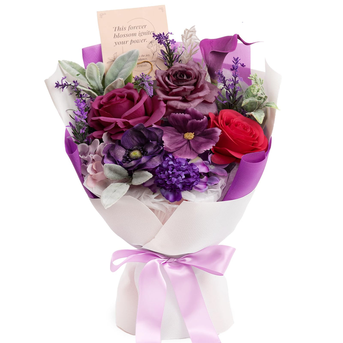 TINGE TIME Mothers Day Preserved Flowers Bouquet, Forever Flowers Gifts for Mom, Birthday Gifts for Women, Eternal Roses Bouquet for Grandma Wife Anniversary Graduation(Purple)