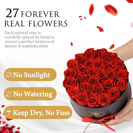 Flowers Forever Preserved Roses - 27 Preserved Flowers for Delivery Women Birthday Gifts for Mom Grandma Forever Flower in a Box Rose Gift for Her Wife Anniversary Valentines Gift for Women