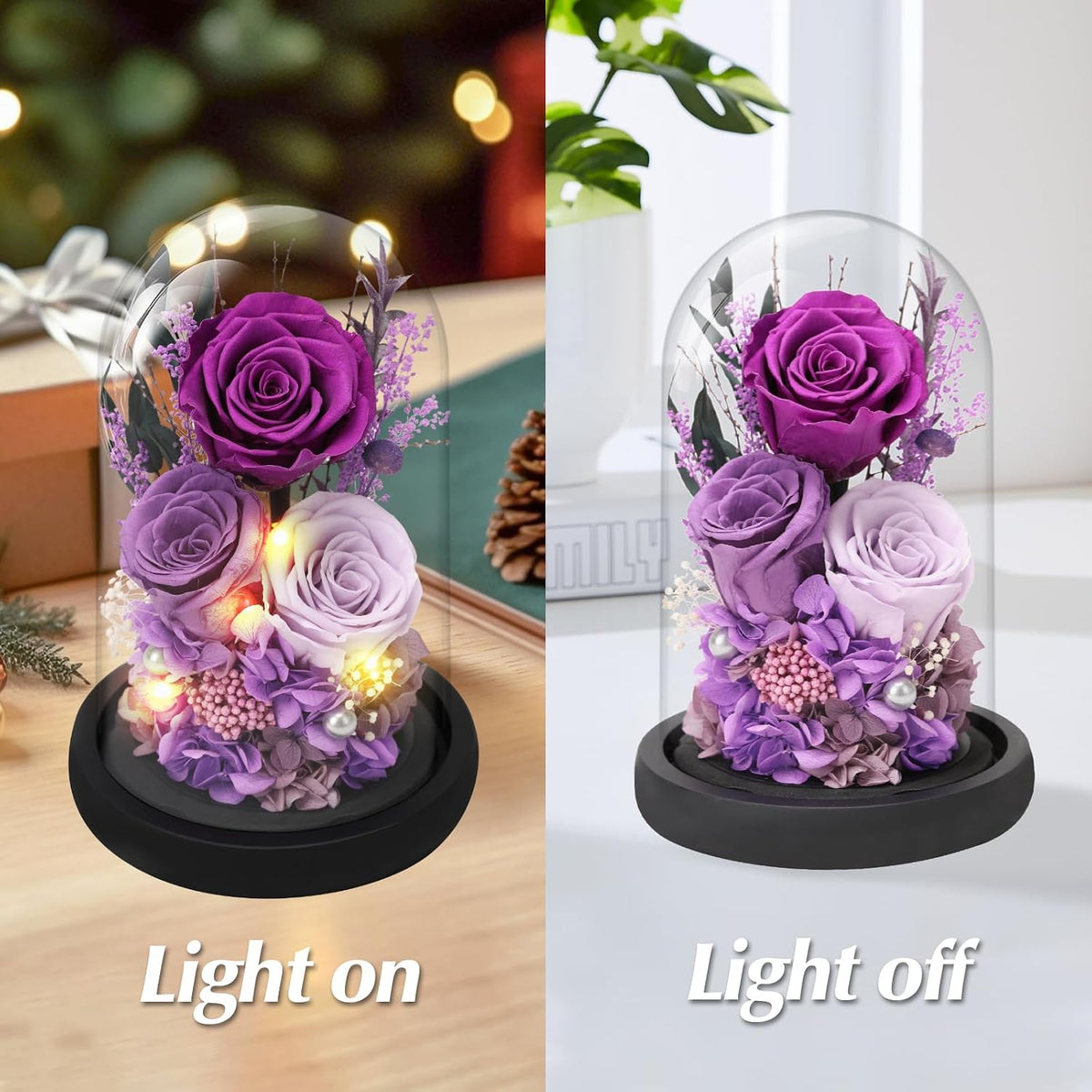 Casaido Preserved Roses Flowers for Delivery, Mothers Day Rose Gifts for Mom Her, Purple Forever Flores in Glass Dome for Wife Girlfriend Grandma, Anniversary Birthday Gift for Vanlentines Christmas