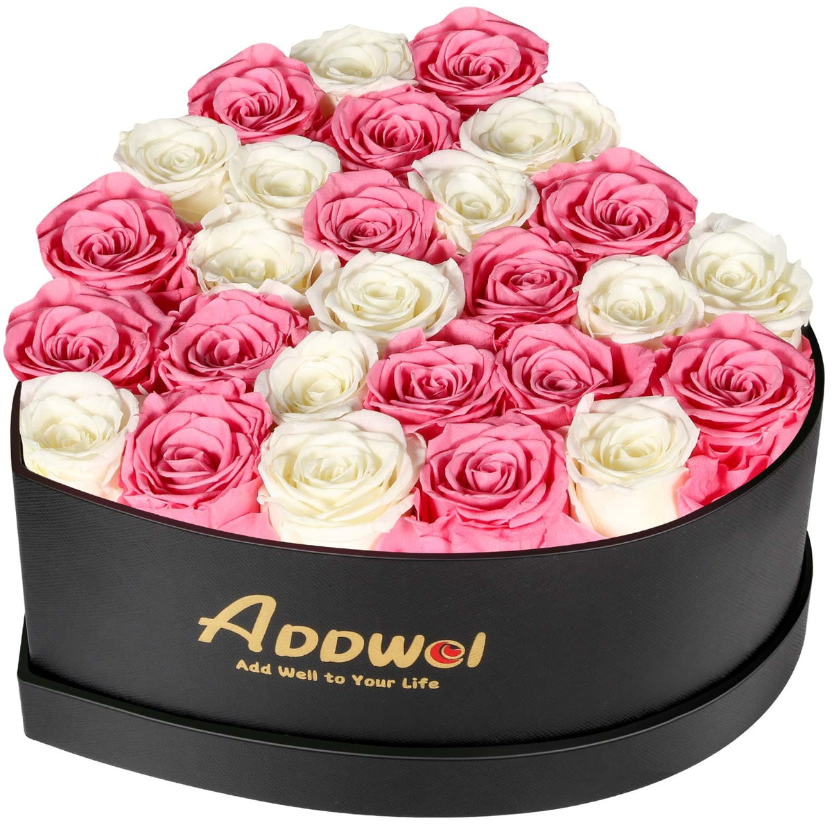 ADDWel 12 Preserved Real Roses Bouquet for Her, Forever Red Flowers with LED Lights, Anniversary Birthday Gifts for Wife Girlfriend Mom, Elegant Home Decor