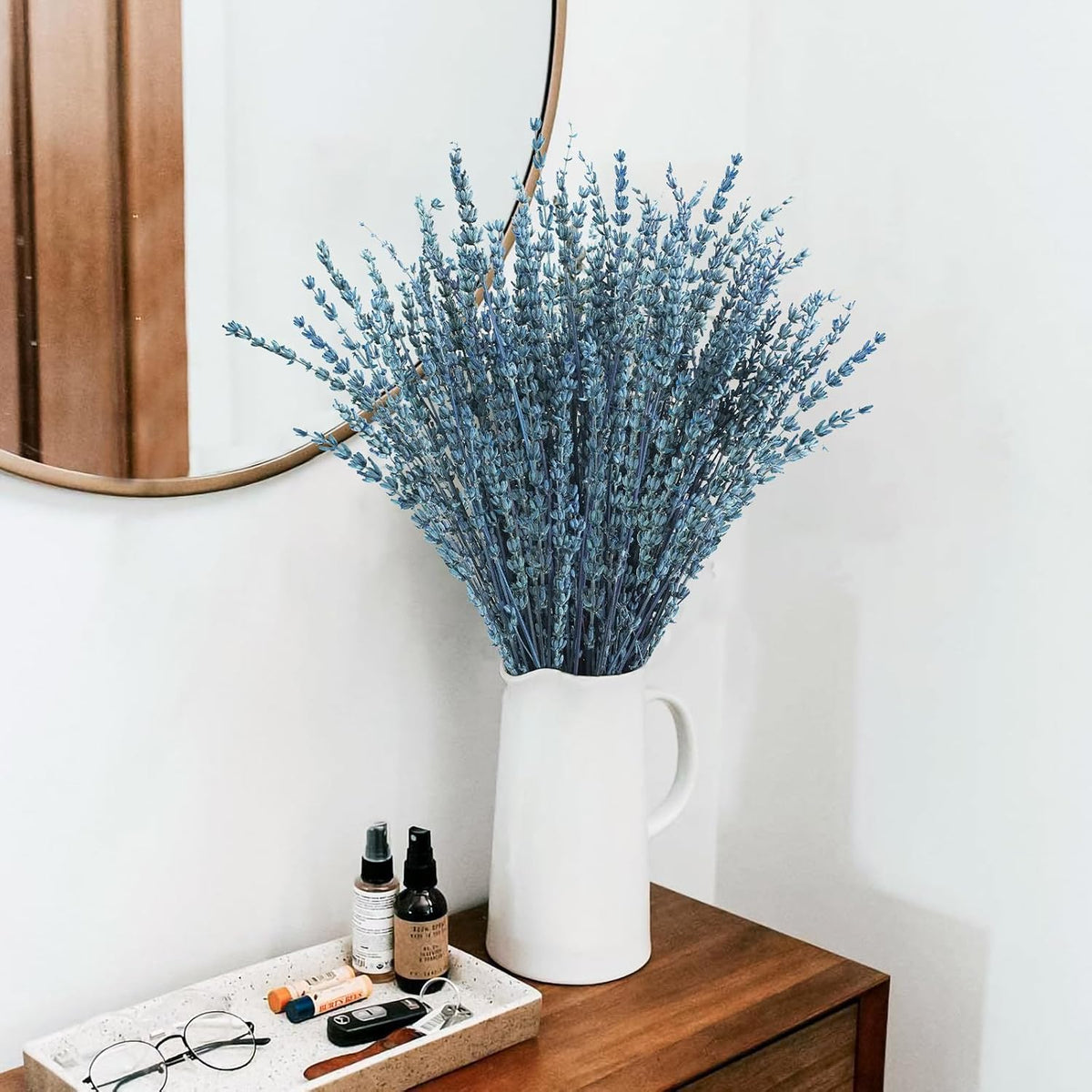 Uieke Dried Lavender Flowers Bundle, 16" Dried Lavender Bouquet Blue Flowers for Shower Weeding Home Fragrance Vase Crafts Decor, 50g(1.76oz)