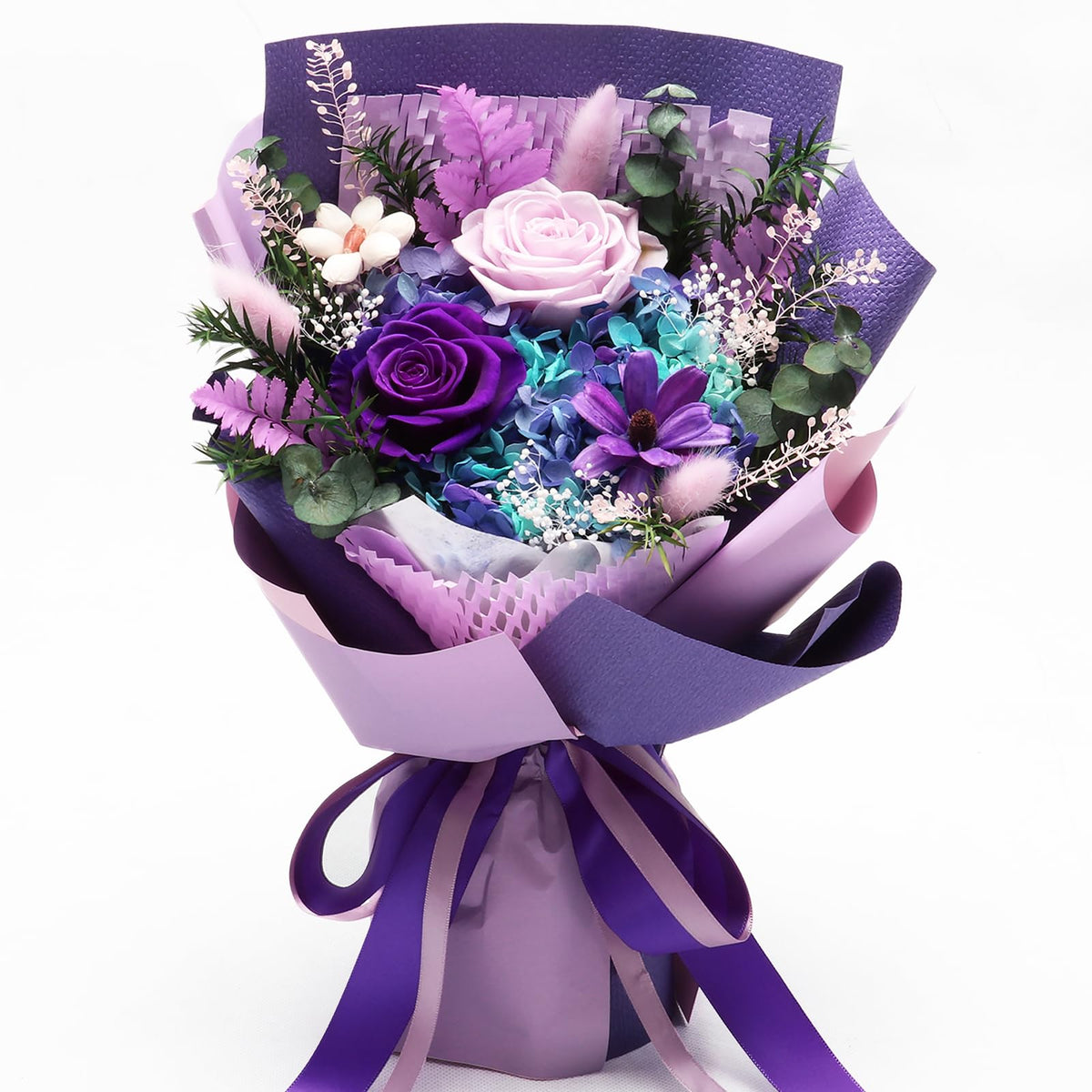 Purple Long‑Lasting Preserved Flower Bouquet with Gift Box