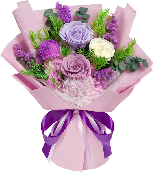 Preserved Flowers Bouquet - Birthday Gifts for Women, Real Flowers for Delivery Prime, Long-Lasting Eternal Rose for Her on Valentines Mothers Day Christmas Anniversary (Purple)