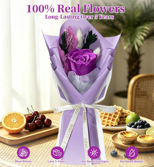 Preserved Flowers Bouquet,Purple Rose Bouquets Birthday Gifts,Flowers for Delivery,Rose Gift for Grandma Wife Anniversary Valentines Day Christmas,Forever Flowers Gifts for Mom,Mothers Day Gift